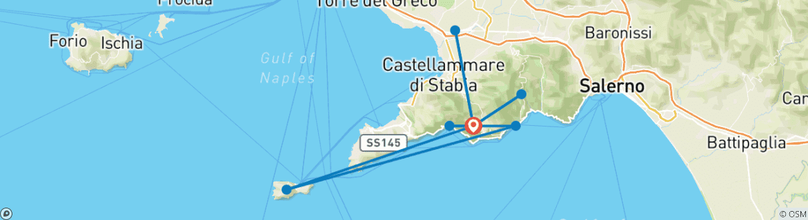 Carte du circuit Les points forts de la côte amalfitaine
