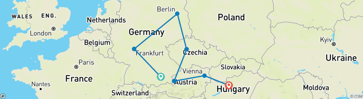 Image of a map showing the route of the tour