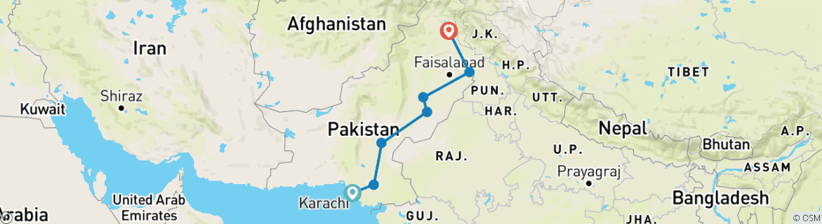 Carte du circuit Expédition Southern Heritage & Grand Punjab