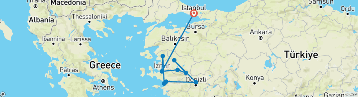 Image of a map showing the route of the tour