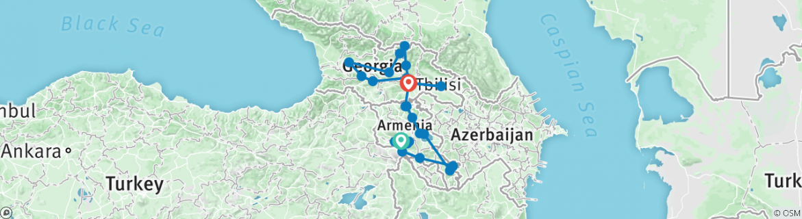Image of a map showing the route of the tour