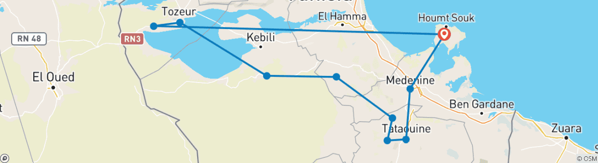 Image d'une carte montrant l'itinéraire du circuit
