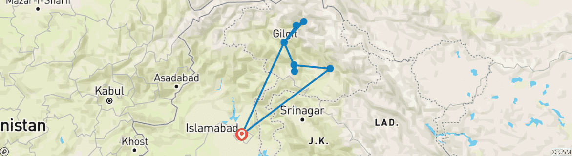 Image of a map showing the route of the tour