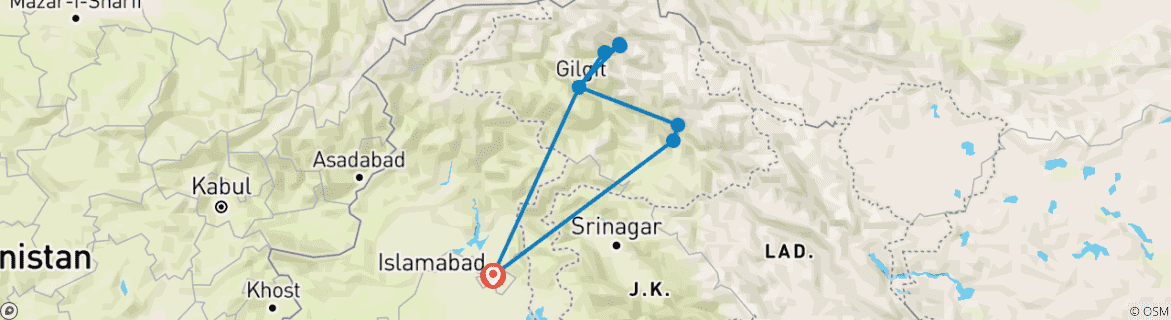 Karte mit der Reiseroute