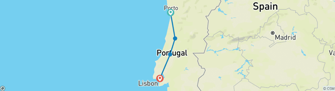 Image of a map showing the route of the tour