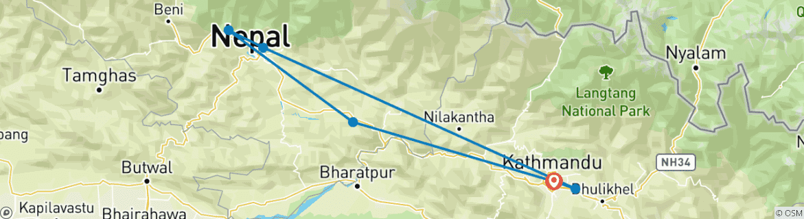 Foto van een kaart met de route van de rondreis
