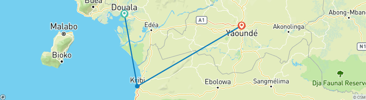 Image of a map showing the route of the tour