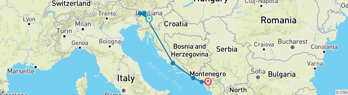 Kaart van Adriatische juweeltjes: Reis Slovenië, Kroatië & Montenegro