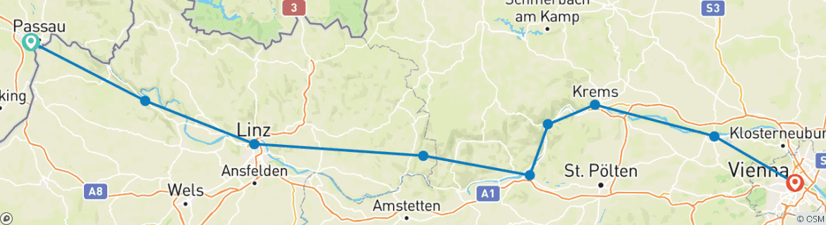 Karte mit der Reiseroute