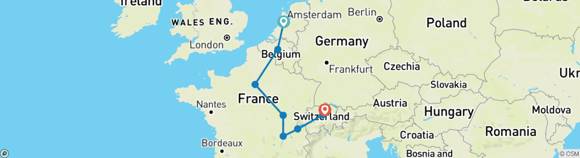 Image d'une carte montrant l'itinéraire du circuit