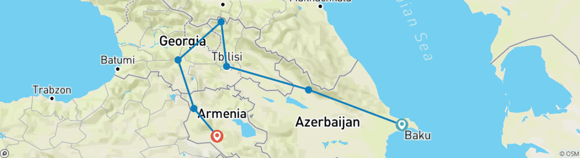 Foto van een kaart met de route van de rondreis