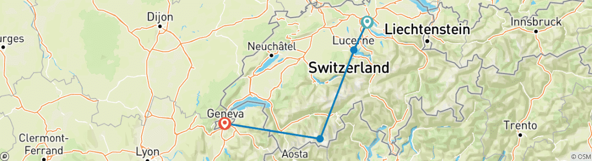 Mapa de Escapada Invernal Definitiva a Suiza - 10 Días / 9 Noches