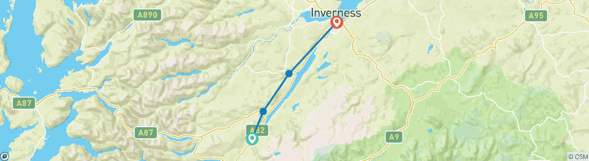 Karte von Höhepunkte des Great Glen Way (Fort Augustus bis Inverness) (5 Tage)