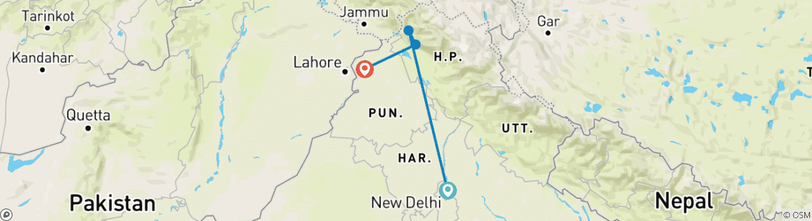 Image d'une carte montrant l'itinéraire du circuit