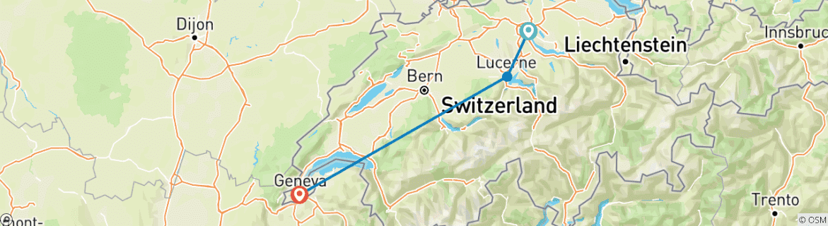 Mapa de Viajes de lujo a Suiza para mayores - 10 días