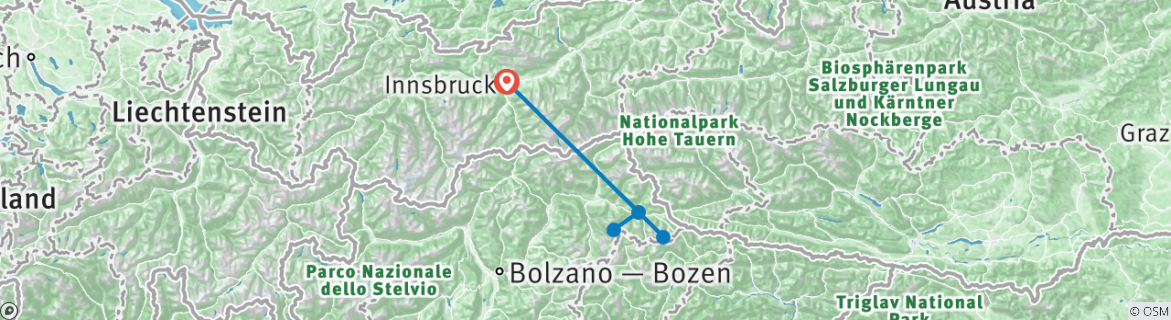Image of a map showing the route of the tour