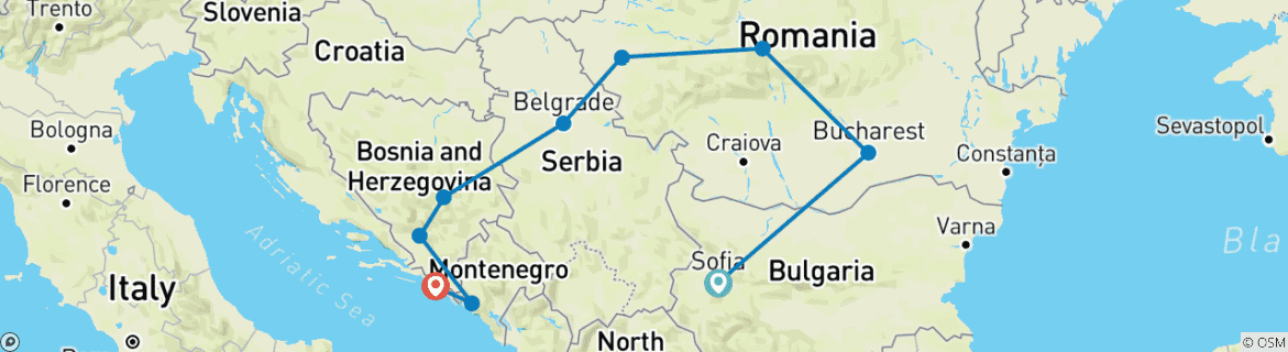 Foto van een kaart met de route van de rondreis