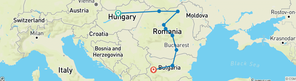 Image d'une carte montrant l'itinéraire du circuit