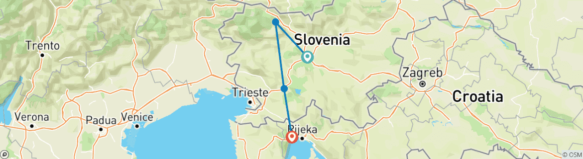 Carte du circuit Coast Express - Passerelle slovène de Ljubljana à Opatija