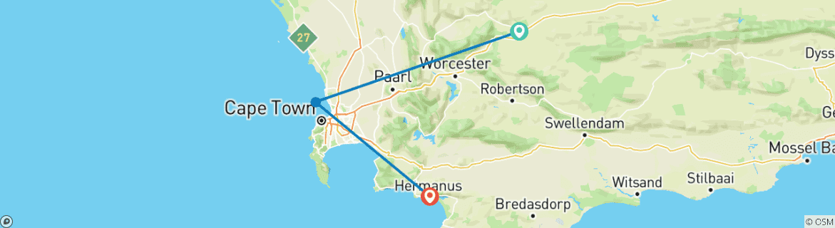 Karte von Kapstadt 3-Tage Aquila Safari mit Übernachtung & Robben Island Ausflug & Beste Kapstadt Hermanus Walbeobachtungstour mit Transport