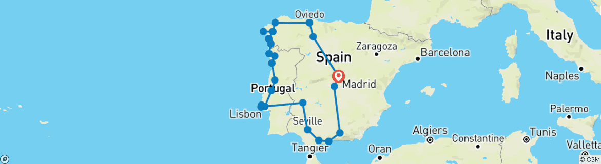 Image of a map showing the route of the tour