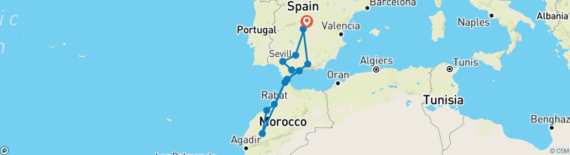 Carte du circuit Sud de l'Espagne et Maroc 2026-27 - 10 jours