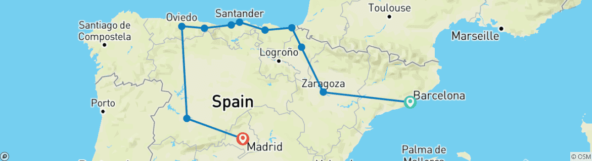 Karte mit der Reiseroute