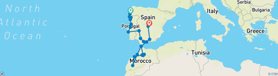 Image d'une carte montrant l'itinéraire du circuit