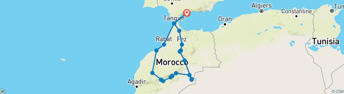 Image d'une carte montrant l'itinéraire du circuit