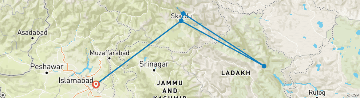 Karte mit der Reiseroute