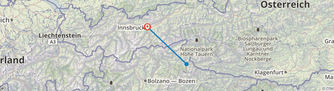 Image of a map showing the route of the tour