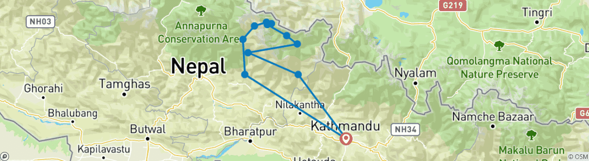Image d'une carte montrant l'itinéraire du circuit