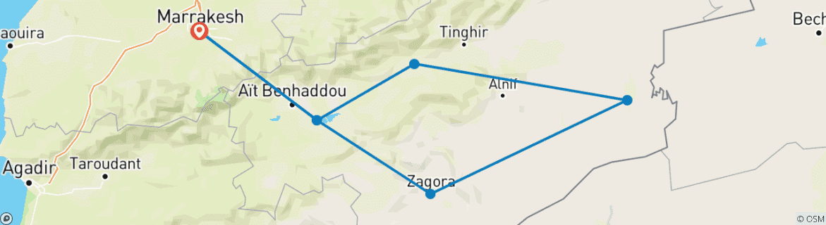 Image of a map showing the route of the tour