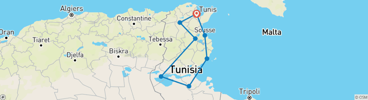 Image d'une carte montrant l'itinéraire du circuit