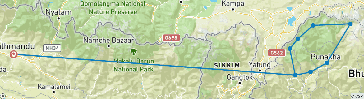 Foto van een kaart met de route van de rondreis