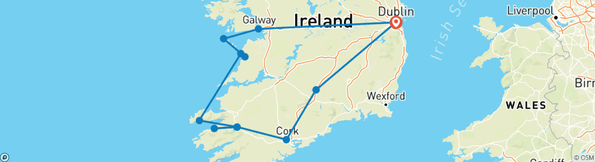 Image of a map showing the route of the tour