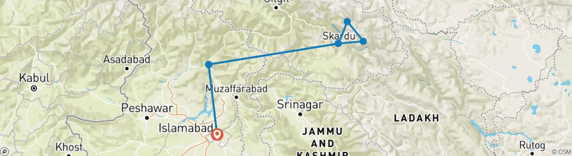 Foto van een kaart met de route van de rondreis