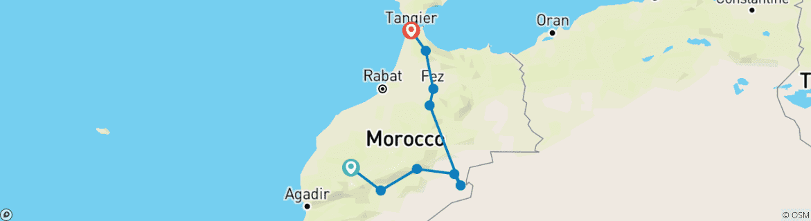 Image d'une carte montrant l'itinéraire du circuit