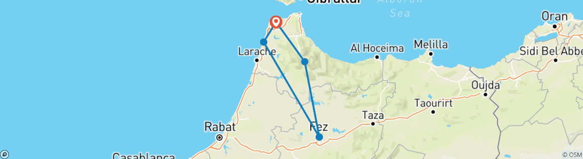 Image of a map showing the route of the tour