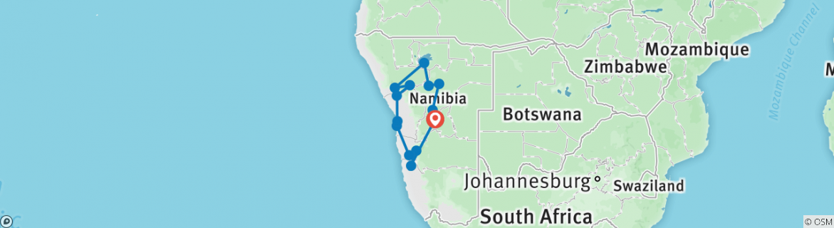 Image of a map showing the route of the tour