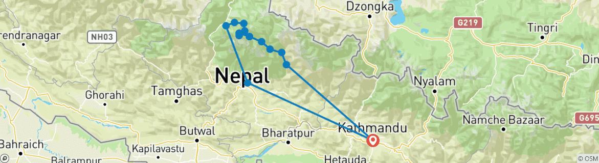 Image d'une carte montrant l'itinéraire du circuit