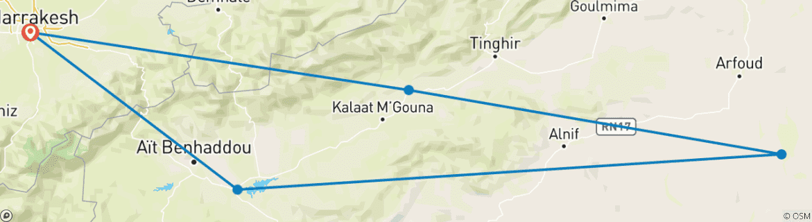 Image of a map showing the route of the tour