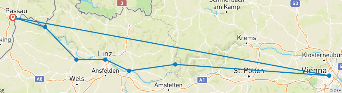 Foto van een kaart met de route van de rondreis