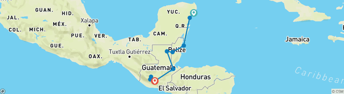 Image d'une carte montrant l'itinéraire du circuit