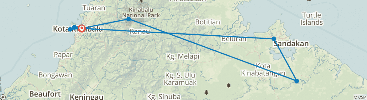 Image of a map showing the route of the tour