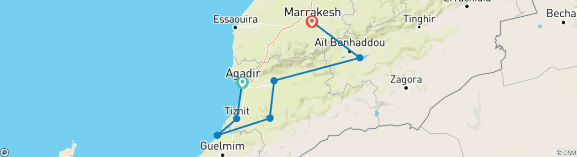 Image d'une carte montrant l'itinéraire du circuit