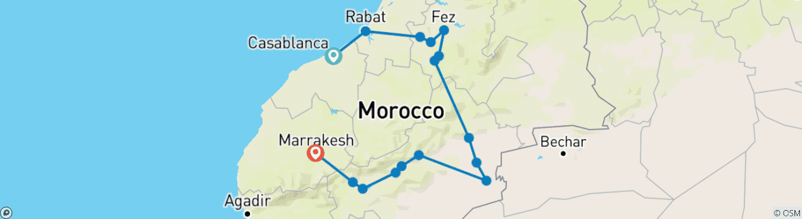 Image d'une carte montrant l'itinéraire du circuit