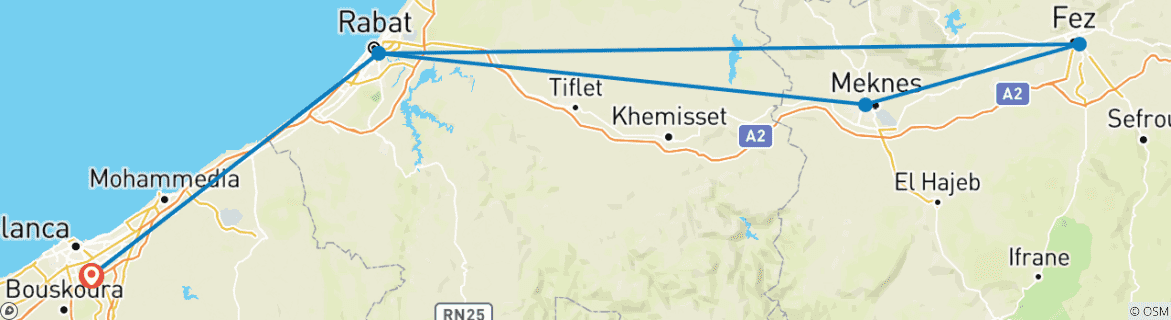 Foto van een kaart met de route van de rondreis