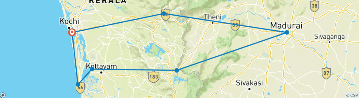 Foto van een kaart met de route van de rondreis