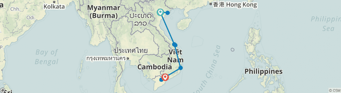Image of a map showing the route of the tour